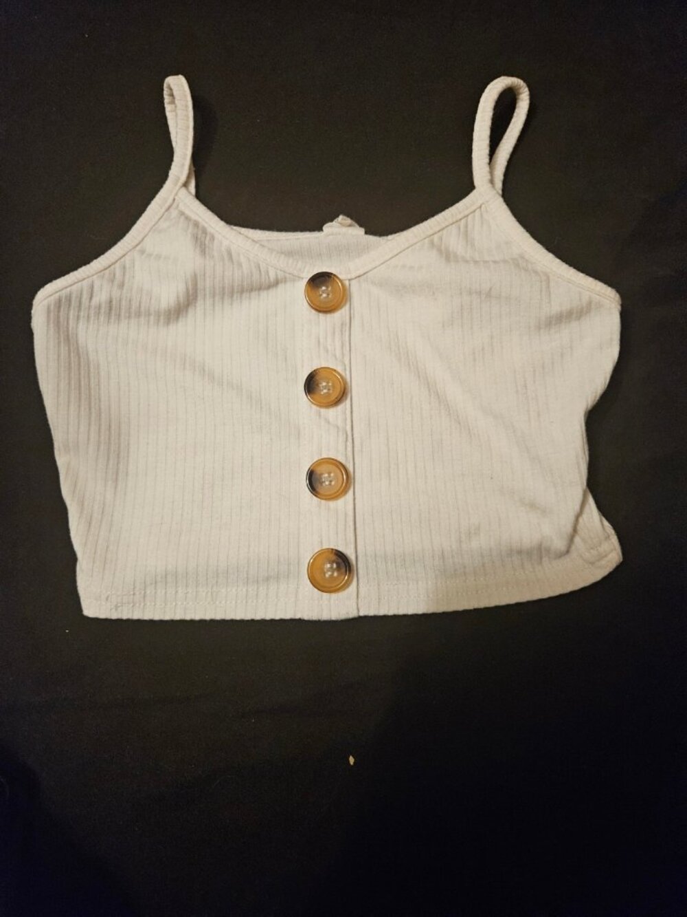 White Ribbed Crop Top with Button Detail